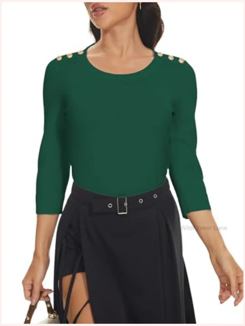 Women's 3/4 Sleeve Crew Neck Pullover Sweater Lightweight Knit Top - Picture 6 of 6